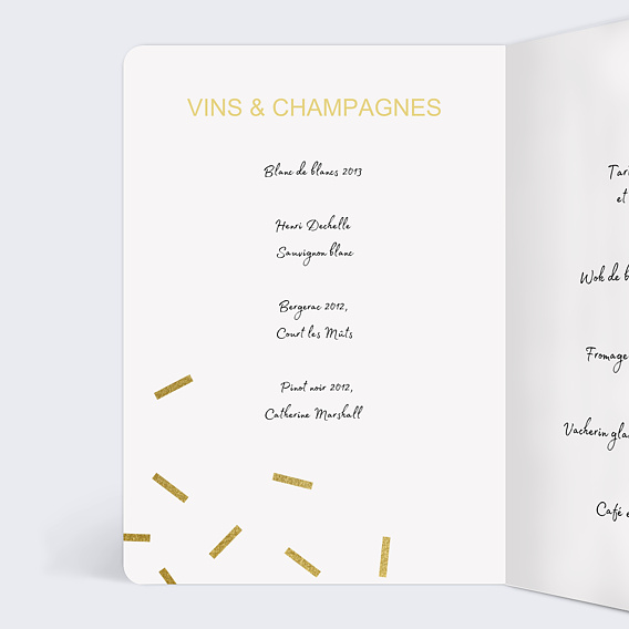 Menu mariage Paillettes chic Intérieur Gauche