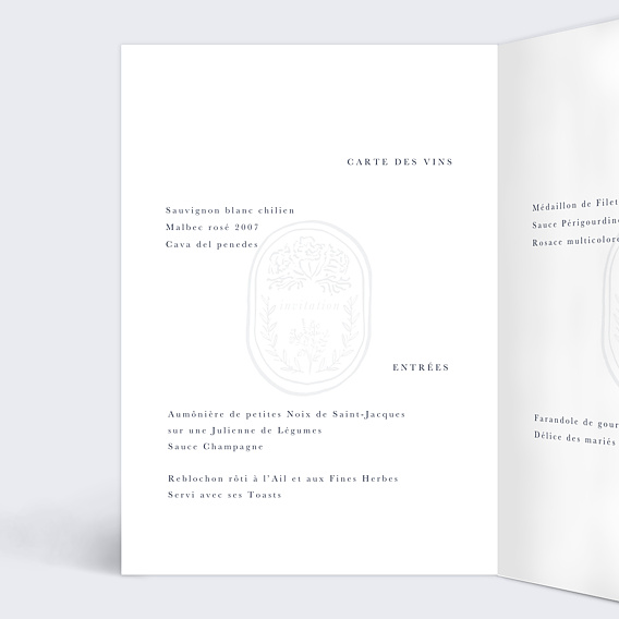 Menu mariage Passeport Intérieur Gauche