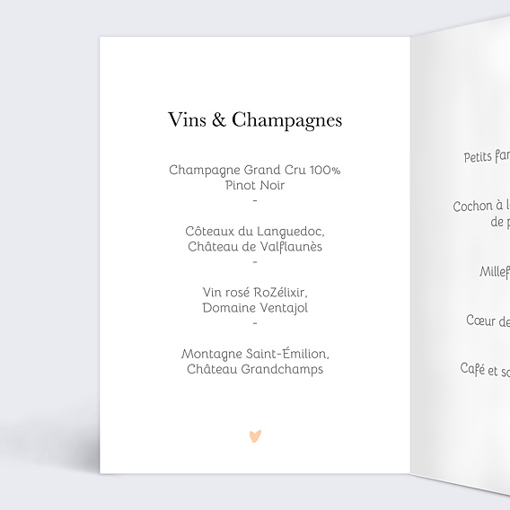 Menu mariage Promenade Champêtre Intérieur Gauche