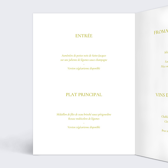 Menu Mariage Amour lumineux