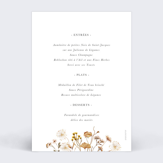 Menu mariage Jardin Sauvage Verso