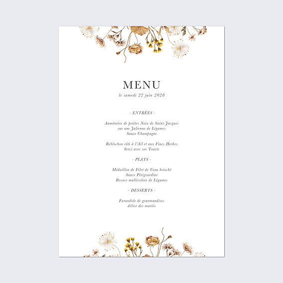 Menu Mariage Menu Jardin Sauvage