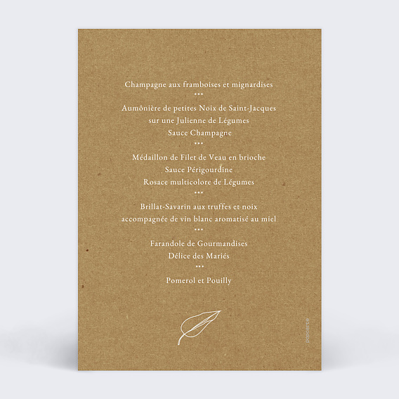 Menu mariage Esquisse Bohème Verso