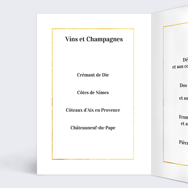 Menu de Mariage Feuilles d'Or Intérieur Gauche