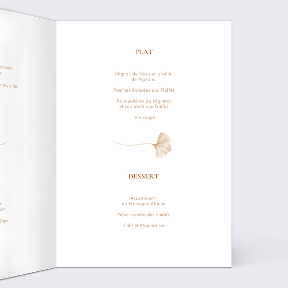 Menu Mariage Ginkgo délicats