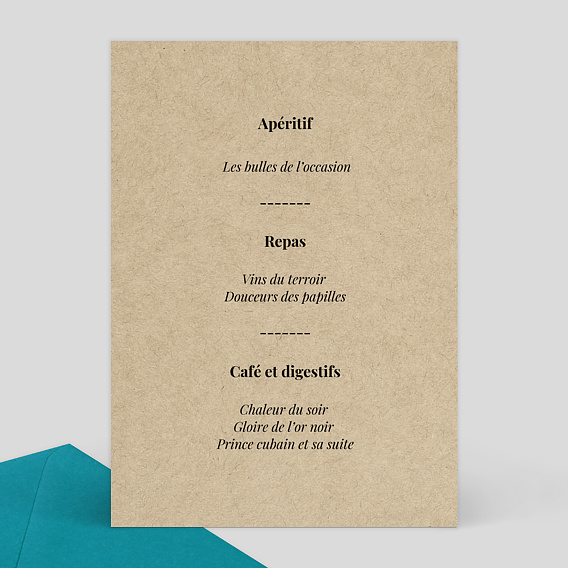 Menu mariage Vintage Ludique Verso