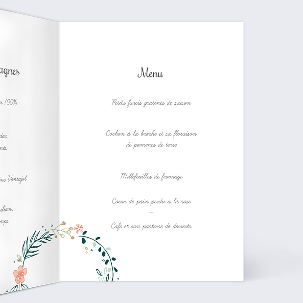 Menu de mariage couronne de fleurs Intérieur Droit
