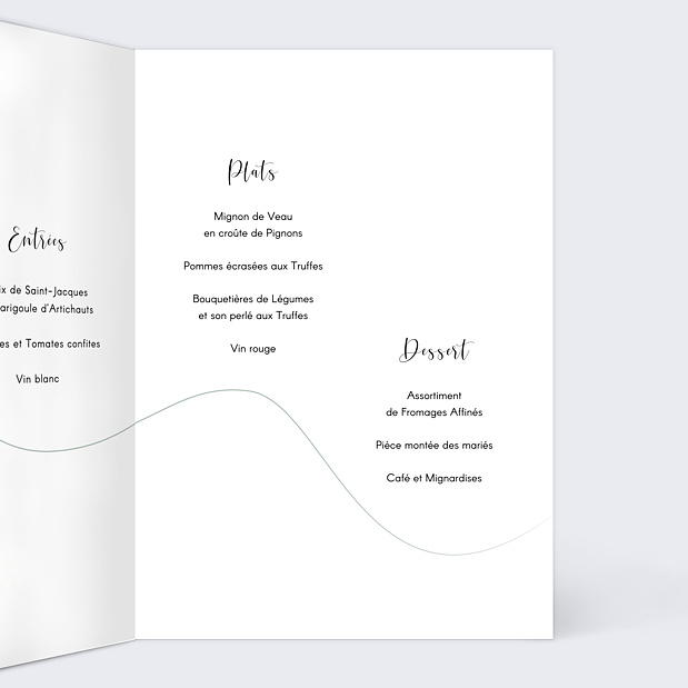 Menu de Mariage Tempo Intérieur Droit