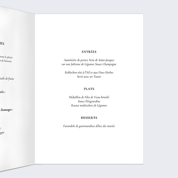 Menu Mariage Couronne de Dentelle