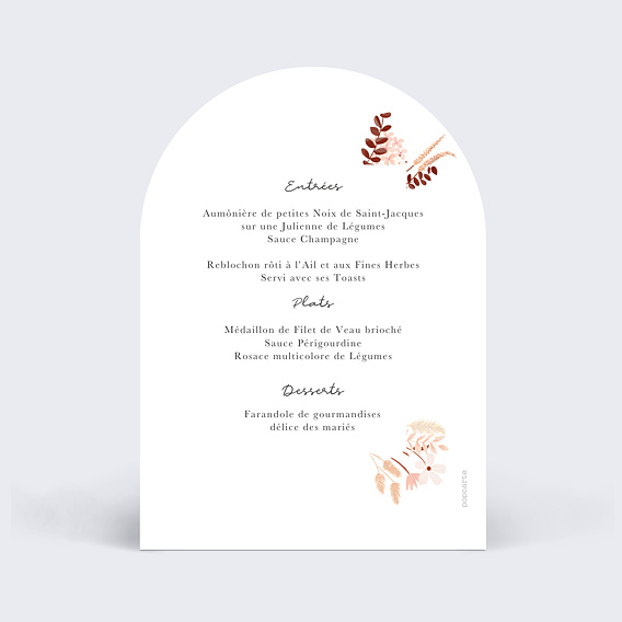 Menu mariage Printemps Bohème Verso