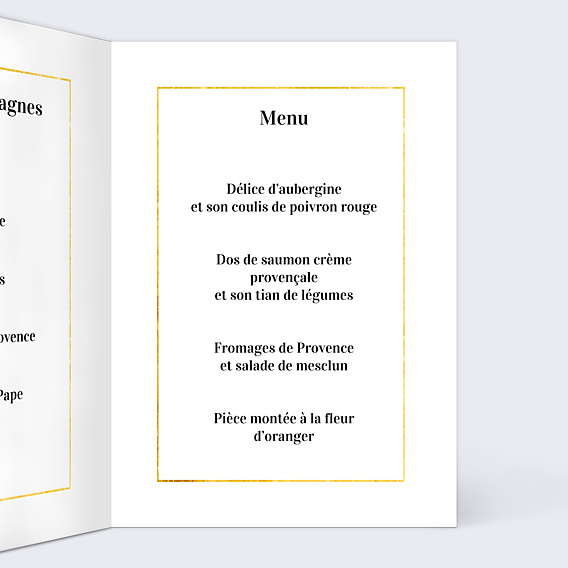 Menu Mariage Feuilles d'Or