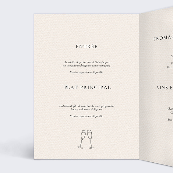 Menu mariage Domaine Intérieur Gauche