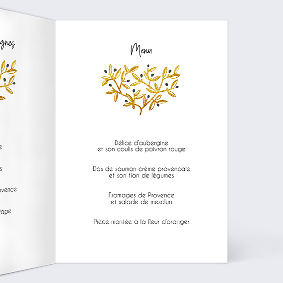 Menu mariage Oliviers Intérieur Droit