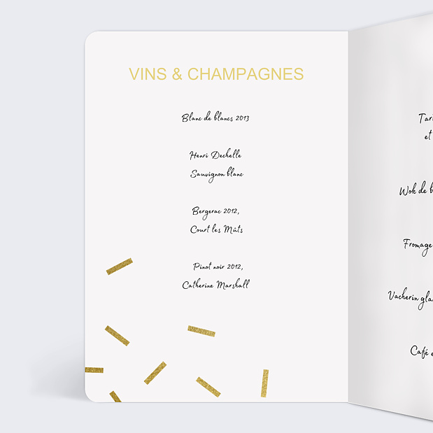 Menu Mariage Paillettes chic Intérieur Gauche