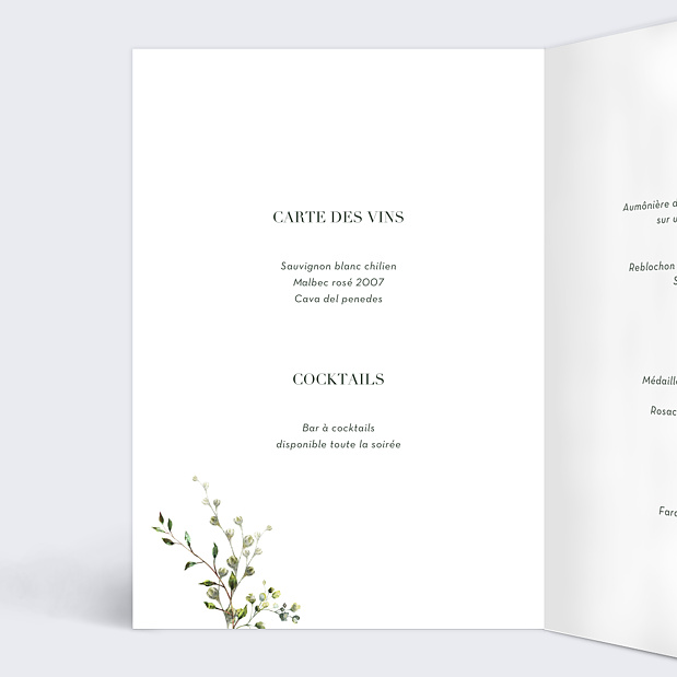 Menu de mariage Herbarium Intérieur Gauche