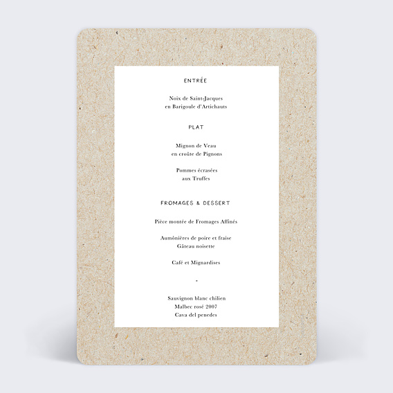 Menu Mariage Voyage Vintage