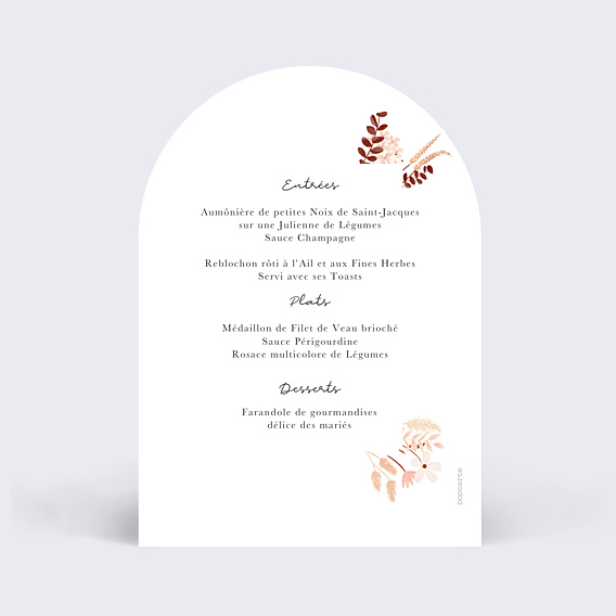 Menu Mariage Printemps Bohème