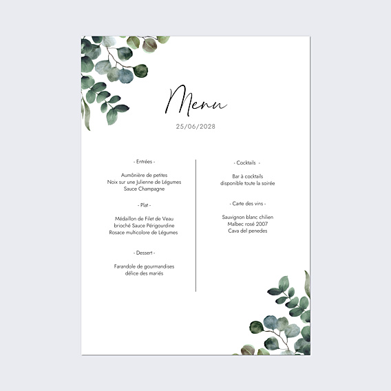 Menu Mariage Menu Poster Eucalyptus