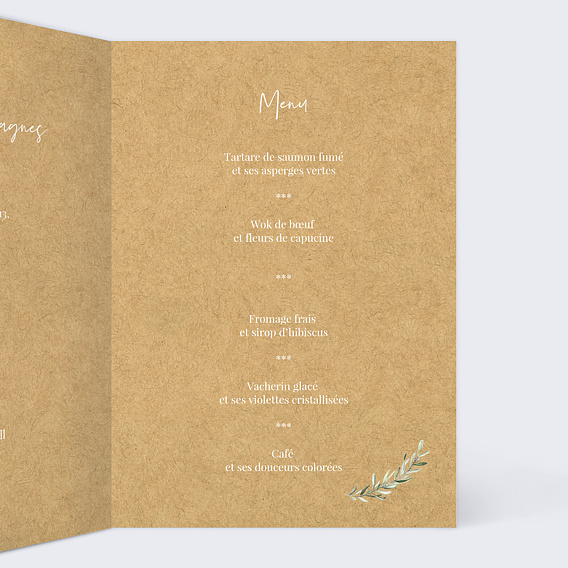 Menu mariage Brins de Lauriers Intérieur Droit