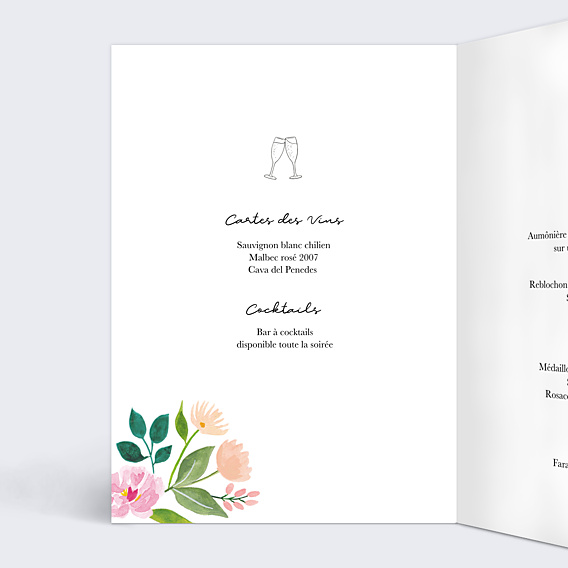 Menu Mariage Couronne Champêtre Aquarelle