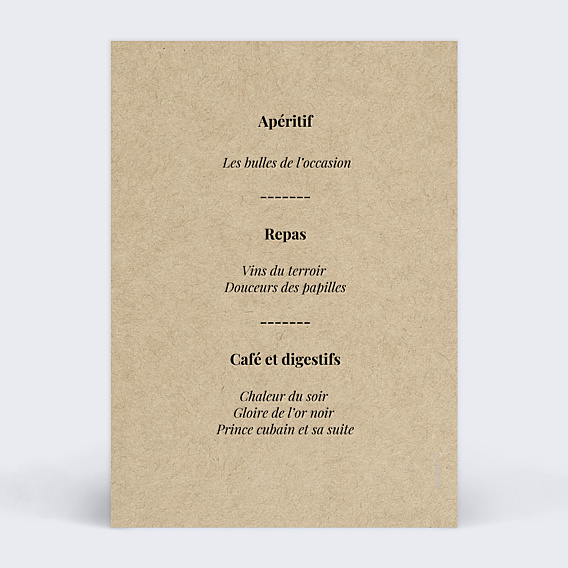 Menu Mariage Vintage Ludique