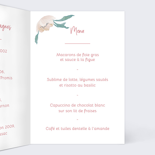 Menu de Mariage Bohème Chic Intérieur Droit