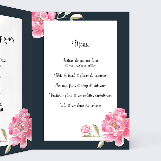 Menu de Mariage Dark Peony Intérieur Droit