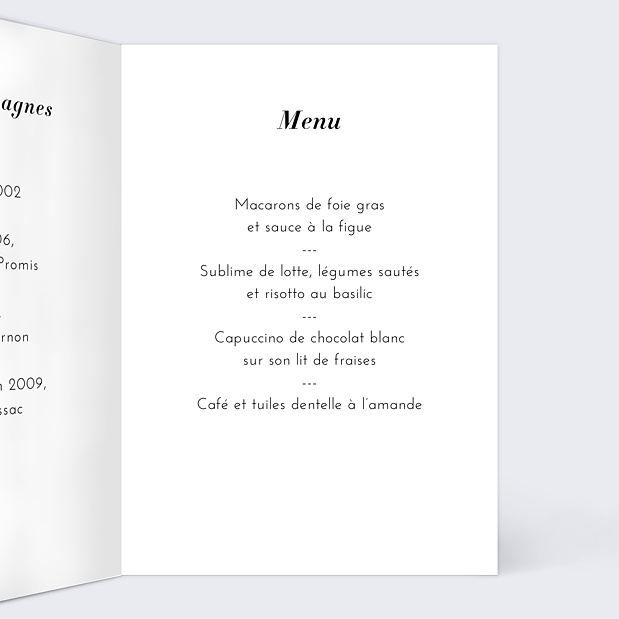 Menu de Mariage Sobre et Joli Intérieur Droit