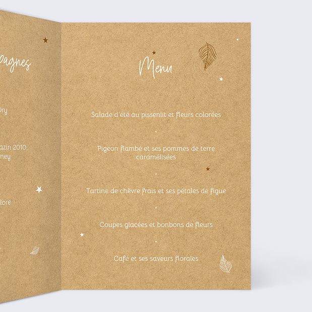 Menu de Mariage Tourbillon d'Étoiles Kraft Intérieur Droit