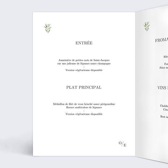 Menu mariage Végétal Classique Intérieur Gauche