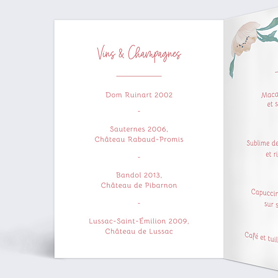 Menu Mariage Bohème Chic