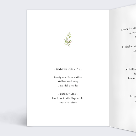 Menu mariage Lettrines Botaniques Intérieur Gauche