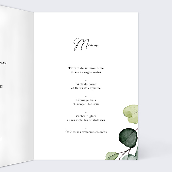 Menu mariage Cadre Eucalyptus Intérieur Droit