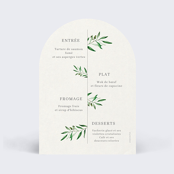 Menu Mariage Arche et Oliviers