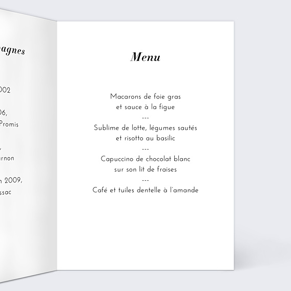 Menu Mariage Menu de Mariage Sobre et Joli