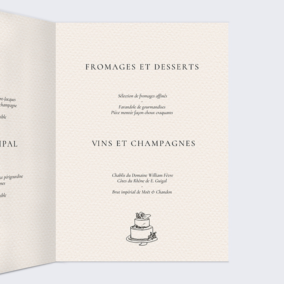 Menu mariage Domaine Intérieur Droit