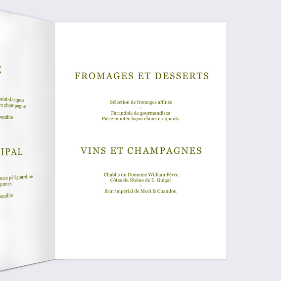Menu mariage Table de fête Intérieur Droit