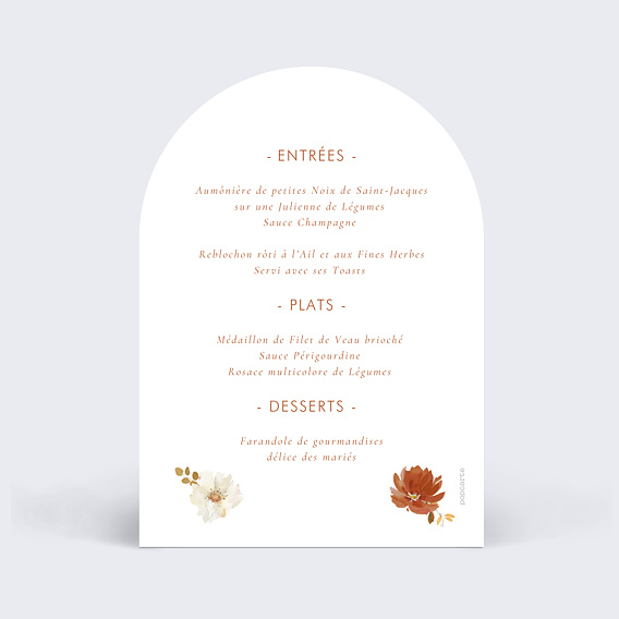 Menu mariage Bouquet Parfumé Couronne Verso
