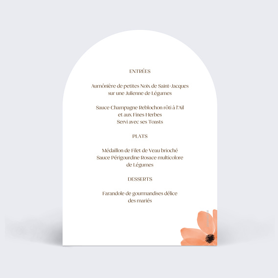 Menu mariage Flowers of fall Verso