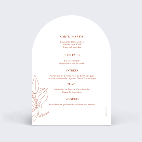Menu mariage Terracotta Flowers Verso