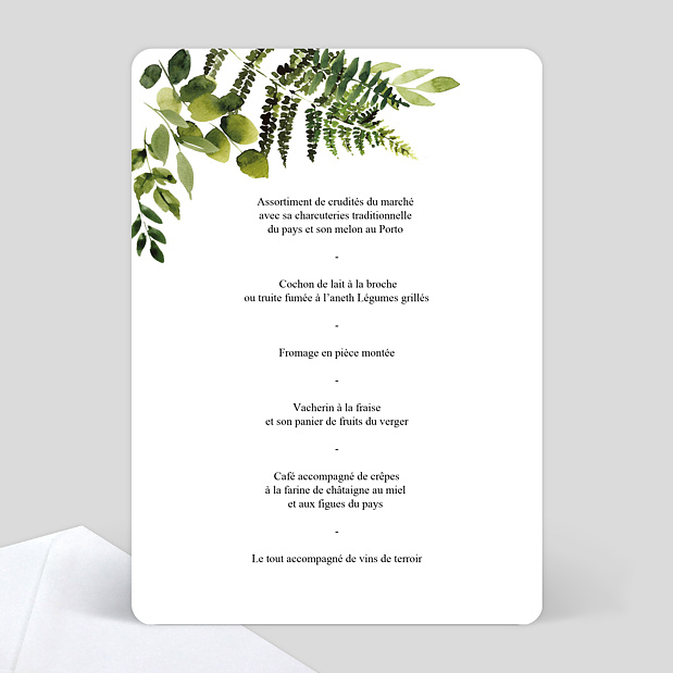 Menu Mariage Aquarelle Botanique Verso