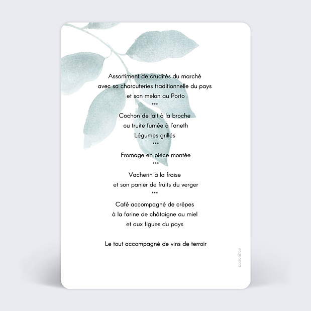 Menu Mariage Botanique Verso