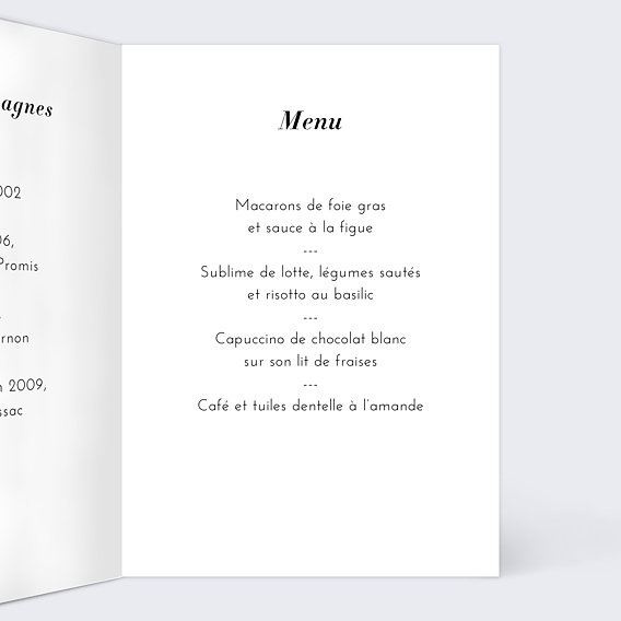 Menu mariage Menu de Mariage Sobre et Joli Intérieur Droit