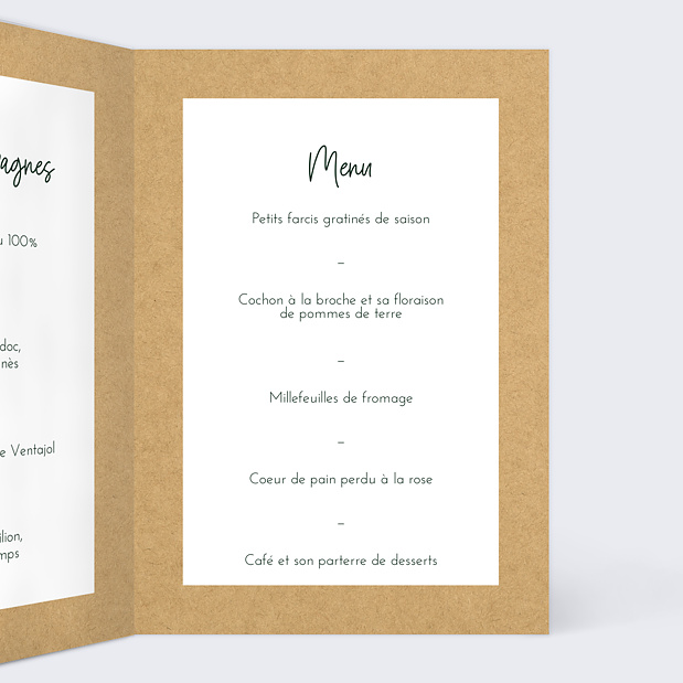 Menu de mariage bucolique Intérieur Droit