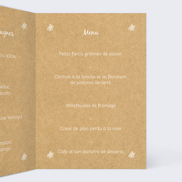 Menu de Mariage Jolie Dentelle Intérieur Droit