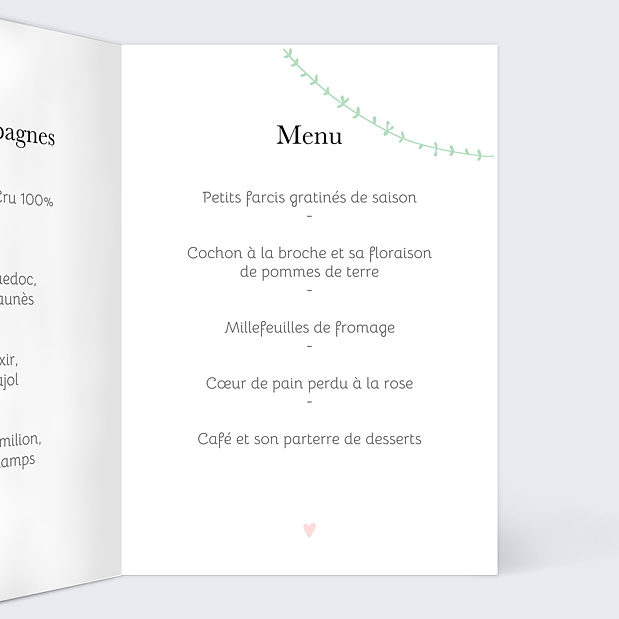 Menu de Mariage Promenade Champêtre Intérieur Droit
