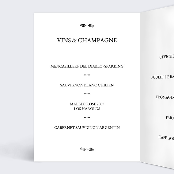 Menu mariage Cinéma Intérieur Gauche