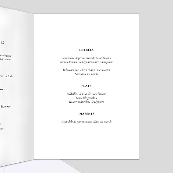 Menu mariage Couronne de Dentelle Intérieur Droit