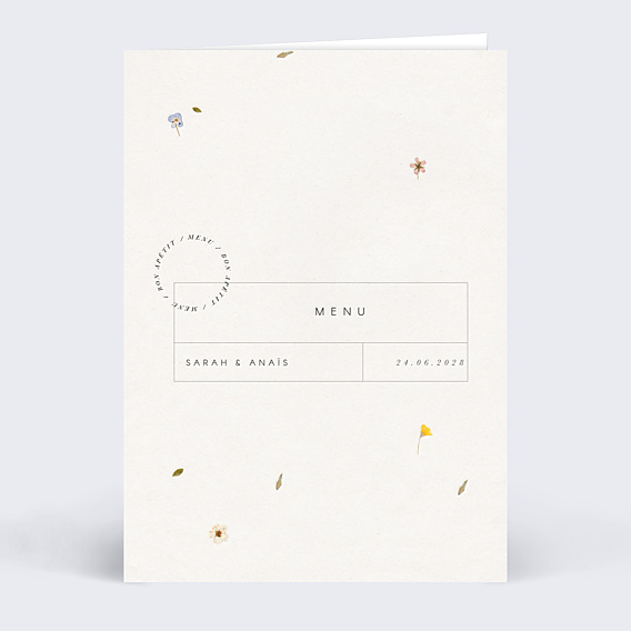 Menu mariage Fleurs Pressées