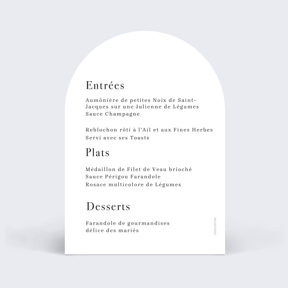 Menu mariage Idylle à la Montagne Verso